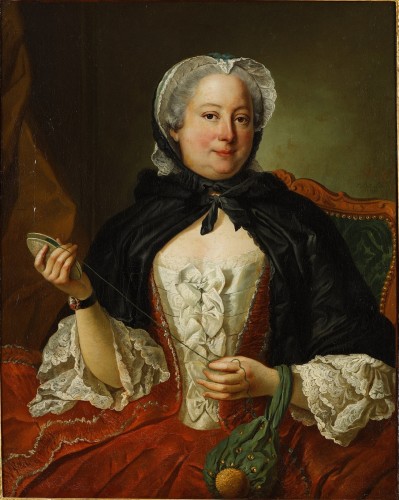 Portrait d’une femme tenant un fil -  Carle van Loo (1705 - 1765) - Tableaux et dessins Style 