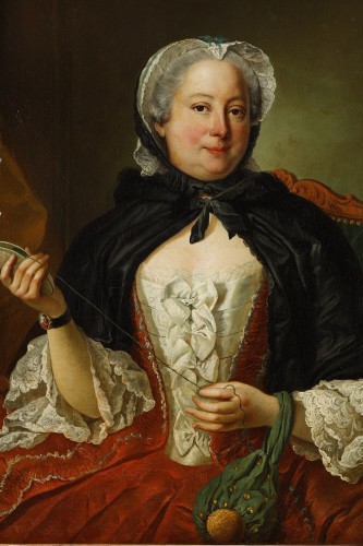 Tableaux et dessins Tableaux XVIIIe siècle - Portrait d’une femme tenant un fil -  Carle van Loo (1705 - 1765)