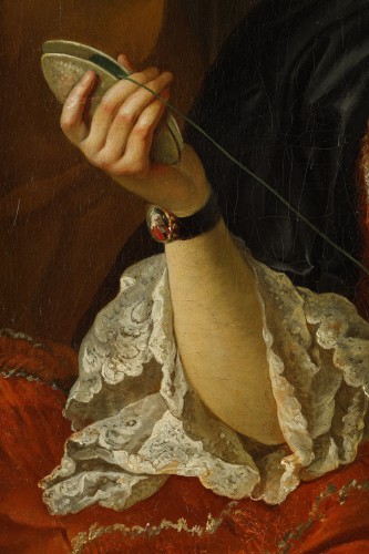 Carle van Loo (1705 - 1765) - Portrait Of A Woman Holding A Thread - 