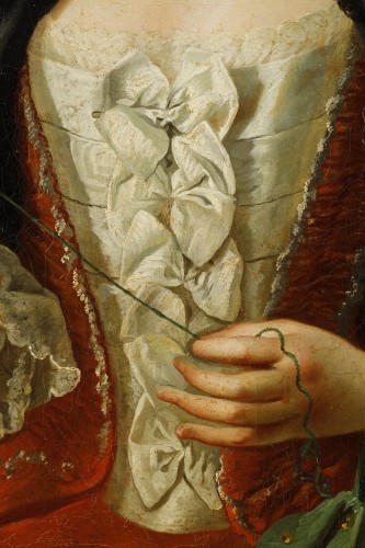 Antiquités - Carle van Loo (1705 - 1765) - Portrait Of A Woman Holding A Thread