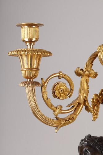 Louis XVI - Pair of Louis XVI gilt and patinated bronze candelabra Attributed to REMOND
