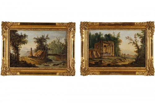 Paire de paysages fin XVIIIe, suiveur d'Hubert Robert