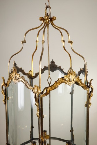 XIXe siècle - Importante lanterne en bronze doré