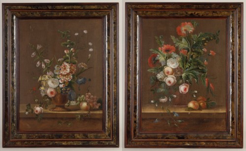 Paire de tableaux de fleurs vers 1800 - Attribués à Antoine Berjon (Lyon 1754-1843)