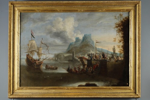 Antiquités - Bonaventura PEETERS (1614-1652) attribué à - Vue d'un débarcadère