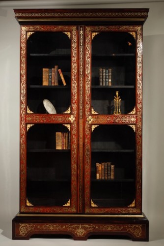 XVIIIe siècle - Bibliotheque d'epoque louis xiv en marqueterie boulle estampillee Sageot