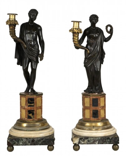 Paire d'importants candélabres italiens du XVIIIe siècle