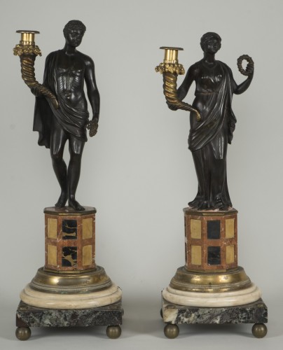 Antiquités - Paire d'importants candélabres italiens du XVIIIe siècle