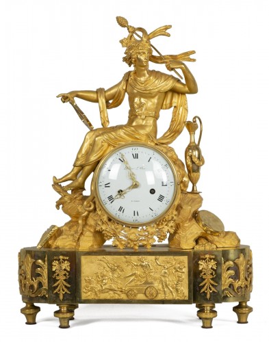 Gilt bronze clock representing Bacchus holding the thyrsus
