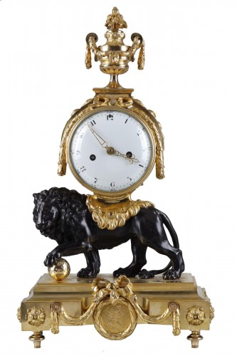 Large lion clock attributed to Jean-Joseph de Saint-Germain