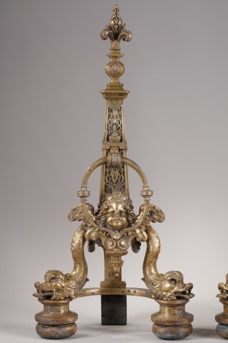 Paire De Chenets En Bronze D’époque XVIIIe - Objet de décoration Style 