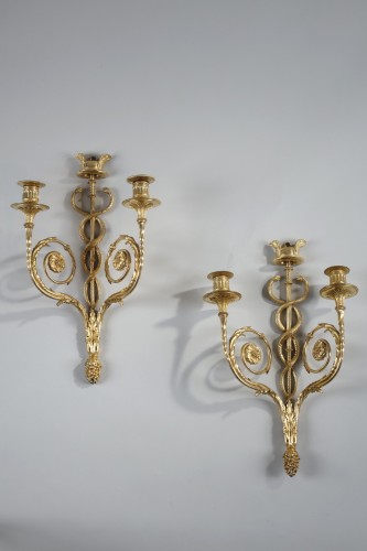 Pair Of Caduceus Sconces - Lighting Style Louis XVI