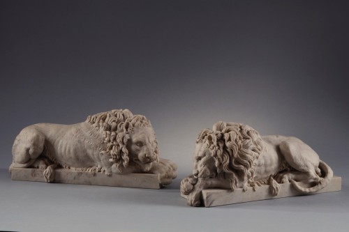 Pair Of Lions After Antonio Canova (1757-1822) - Sculpture Style Empire