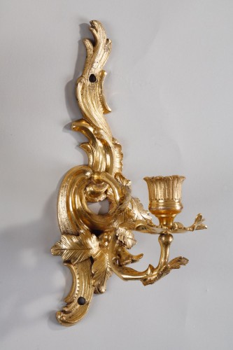Lighting  - Small Pair Of Louis XV Rocaille Sconces In Gilt Bronze