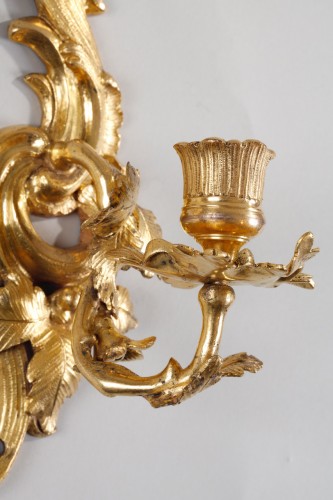 Small Pair Of Louis XV Rocaille Sconces In Gilt Bronze - 