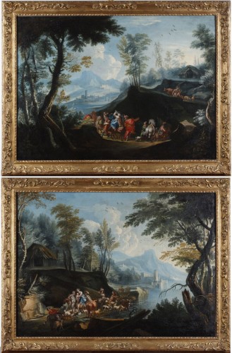 Paire de paysages italiens attribués à Marco Ricci