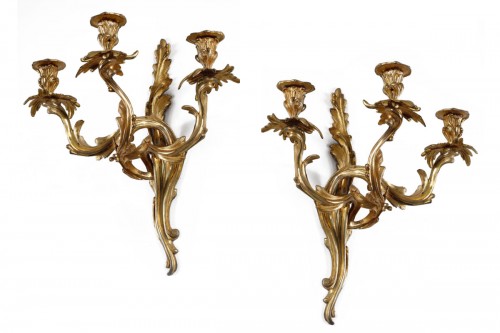 Pair Of Wall Lights With 3 Branches From The Louis XV Period