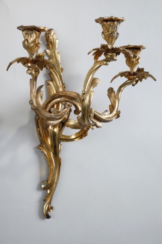 Lighting  - Pair Of Wall Lights With 3 Branches From The Louis XV Period
