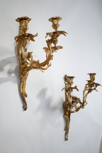 Pair Of Wall Lights With 3 Branches From The Louis XV Period - 