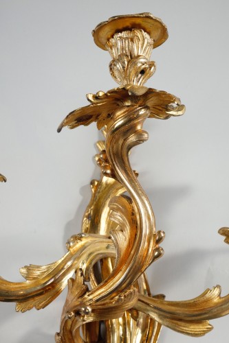 Louis XV - Pair Of Wall Lights With 3 Branches From The Louis XV Period