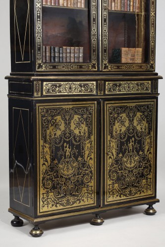 Antiquités - Bibliothèque en marqueterie « Boulle », Attribuée à André Charles Boulle