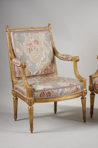 Pair of armchairs called “to the queen”, stamped by Adrien Pierre DUPAIN - Seating Style Louis XVI