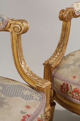 Antiquités - Pair of armchairs called “to the queen”, stamped by Adrien Pierre DUPAIN