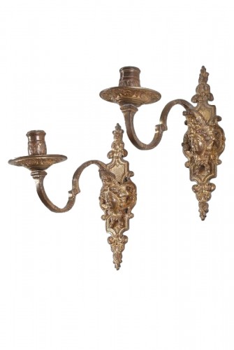 Pair Of Wall Lights With Louis XIV Face