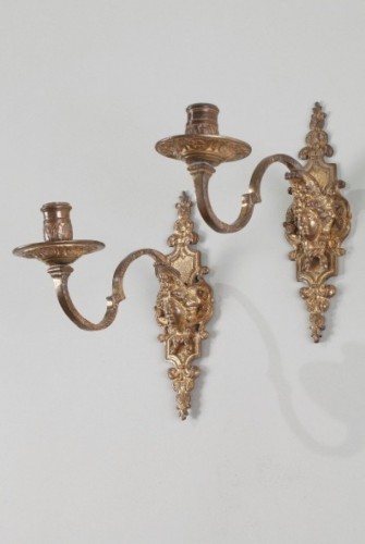 Pair Of Wall Lights With Louis XIV Face - Lighting Style Louis XIV