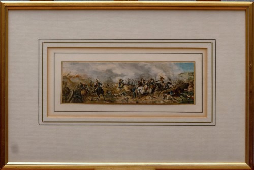 Miniature watercolor painting "Wounding of Marshal Murat" E.v.S. dated 1847