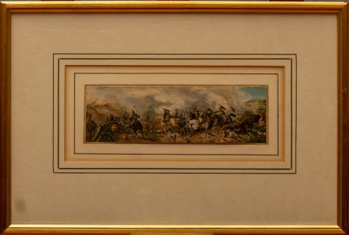 Peinture miniature à l’aquarelle « Blessure du maréchal Joachim Murat », signée E.v.S - Tableaux et dessins Style 