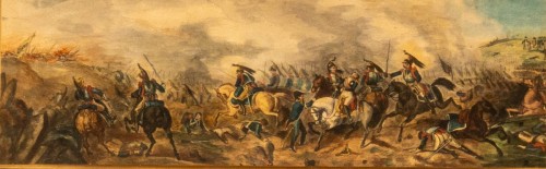 Peinture miniature à l’aquarelle « Blessure du maréchal Joachim Murat », signée E.v.S - Gregory Redding