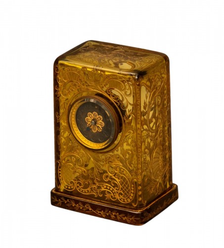 Carriage Clock in Amber Crystal with Case