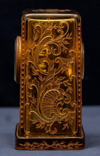 19th century - Carriage Clock in Amber Crystal with Case