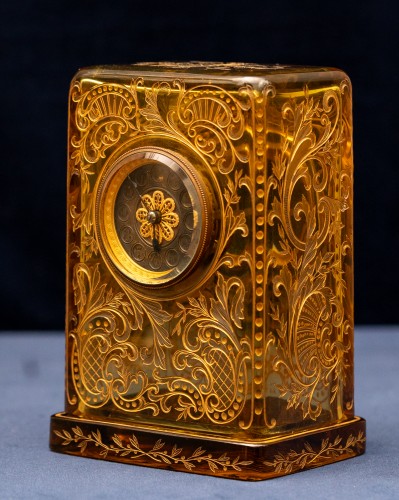 Carriage Clock in Amber Crystal with Case - Napoléon III