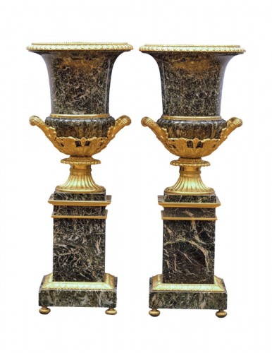 A Pair of Louis-Philippe Campana Urns on Pedestals