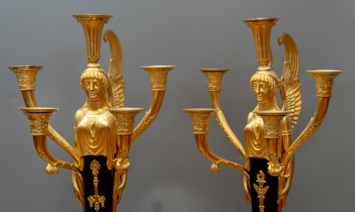 A Pair of French Empire Five-Light Candelabra, Ormolu &amp; Patinated - Lighting Style Empire