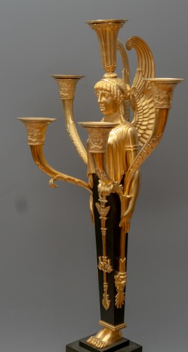 Lighting  - A Pair of French Empire Five-Light Candelabra, Ormolu &amp; Patinated