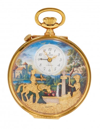 XXe siècle - Montre de poche musicale à automates « La fontaine »