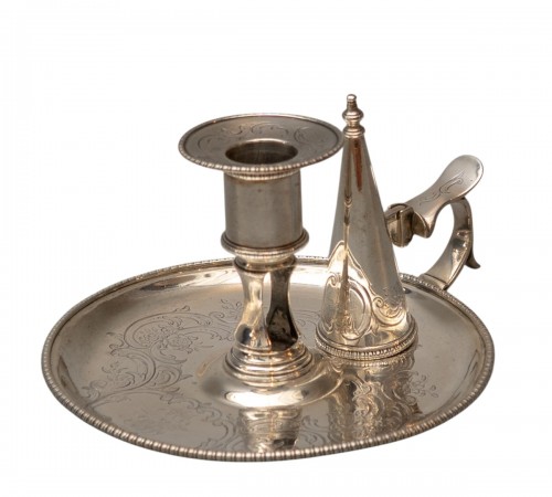Bougeoir de chambre George III en argent sterling avec éteignoir d'origine