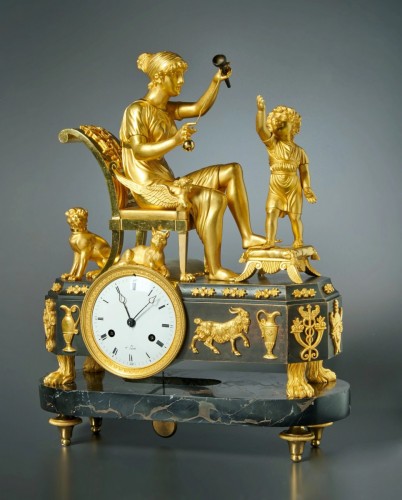 A French Empire Gilt and Patinated Bronze and Marble Mantel Clock - Horology Style Empire