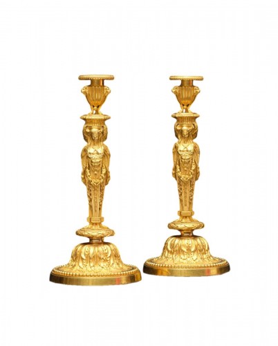 A Fine Pair of Gilt Bronze Candlesticks circa 1820