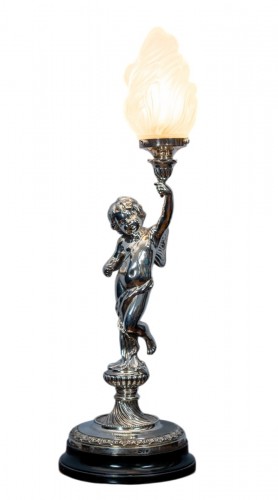 Lampe de table figurative en argent sterling — Putto ailé à la torche