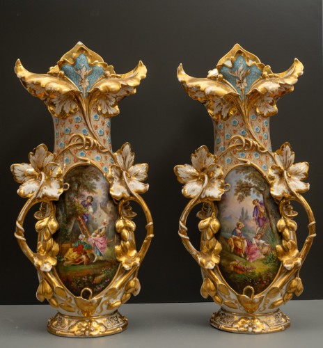 Porcelain & Faience  - Large Pair of Vieux Paris Porcelain Vases