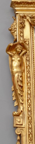 Miroirs, Trumeaux  - Important miroir trumeau d'époque Napoléon III en bois et stuc dorés