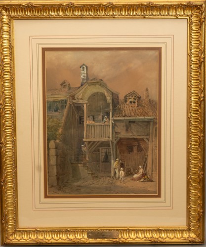 Thomas Sewell Robins (1810 1880) "Conversation dans une cour, Genève"