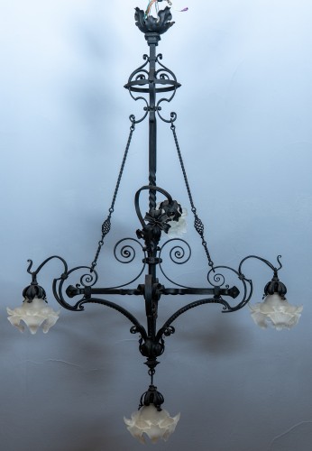 Four lights Art Nouveau wrought-iron chandelier, France circa 1910 - Lighting Style Art nouveau