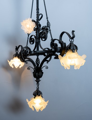 Four lights Art Nouveau wrought-iron chandelier, France circa 1910 - Art nouveau