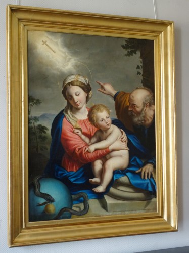 Sainte famille, tableau d'autel du 19e siècle  d'après Mignard - Tableaux et dessins Style 