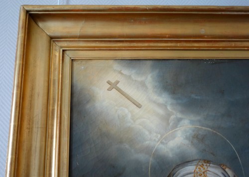 Antiquités - Sainte famille, tableau d'autel du 19e siècle  d'après Mignard